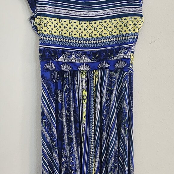 Anthropologie Maeve Tamera Surplus Cap Sleeve Blue and Yellow dress - size LG - Picture 4 of 4